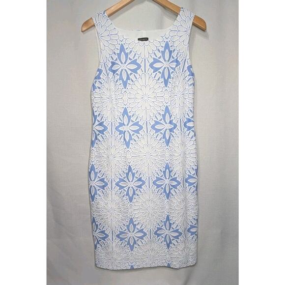 TALBOTS Women Blue & White Cut Away Lace Floral Sheath Dress Lined Size 4 $179 - Picture 3 of 11